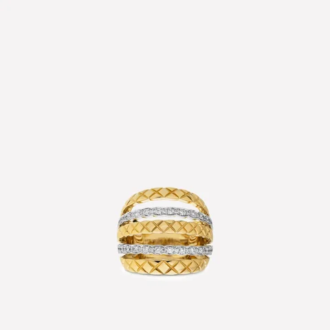 Chanel Coco Crush Ring J11335 Quilted Motif 18k White and Yellow Gold Diamond 1