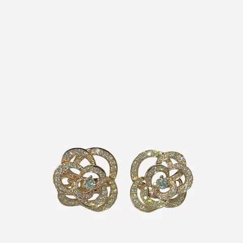 Chanel Fil de J2672 Camélia Earrings 18k Rose Gold Diamonds 1