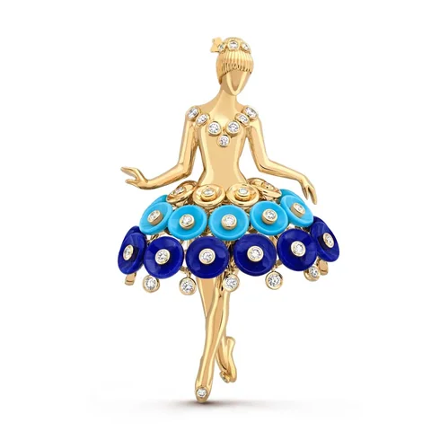 Van Cleef & Arpels VCARP7R300 Bouton d?or ballerina clip Yellow gold Diamond Lapis Lazuli Turquoise clip 1