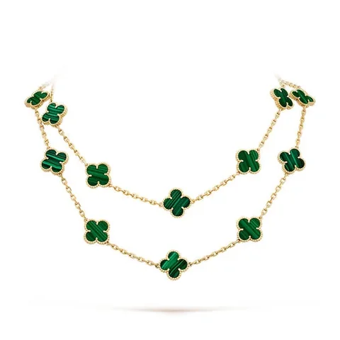 Van Cleef & Arpels VCARL88100 Vintage Alhambra long necklace 20 motifs Yellow gold Malachite necklace 1