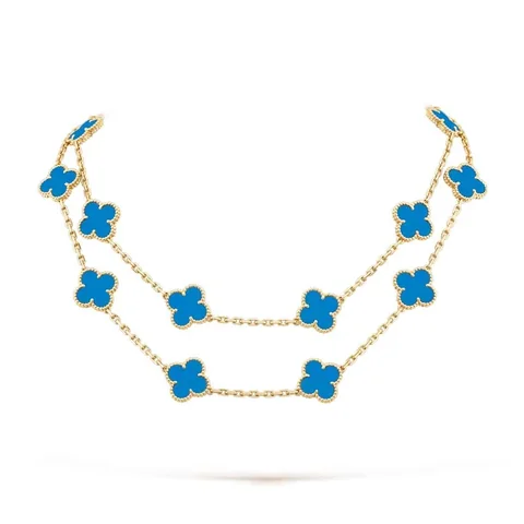 Van Cleef & Arpels VCARP7RN00 Vintage Alhambra necklace long 20 motifs Yellow gold Agate necklace 1