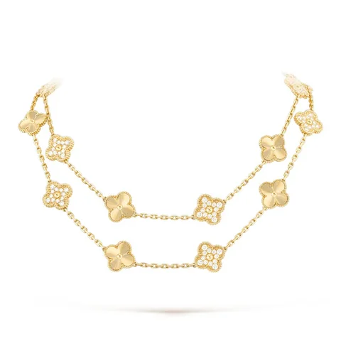 Van Cleef & Arpels VCARP4KM00 necklace Vintage Alhambra long 20 motifs Yellow gold Diamond necklace 1