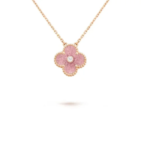 Van Cleef & Arpels VCARP7TD00 Vintage Alhambra Necklace 2021 Holiday Pendant Rose gold Rhodonite Necklaces 1