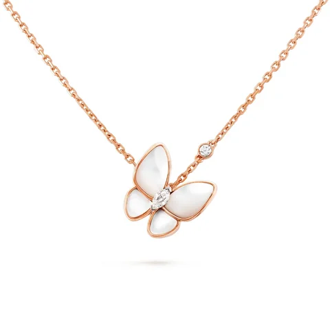 Van Cleef & Arpels VCARO8FO00 Two Butterfly pendant Rose gold Diamond Mother-of-pearl Necklaces 1