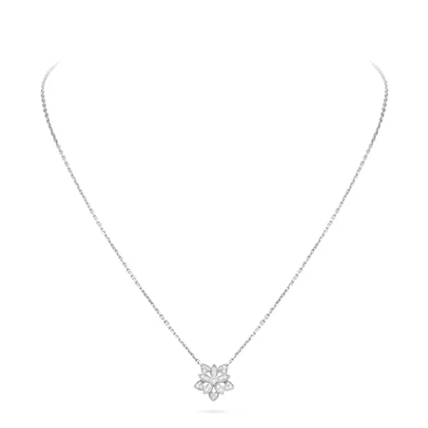 Van Cleef & Arpels VCARP0ZW00 Lotus openwork pendant mini model White gold Diamond Necklace 1