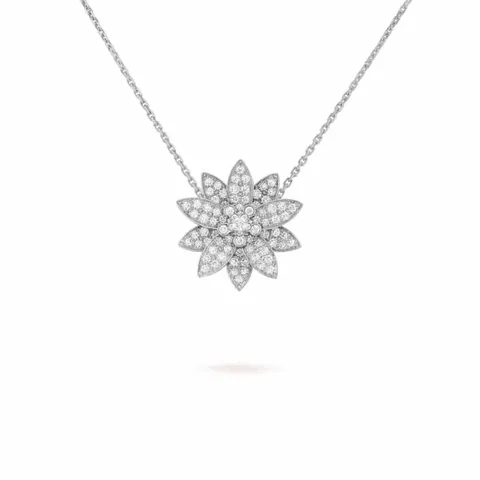 Van Cleef & Arpels VCARO6P800 Lotus clip pendant medium model White gold Diamond Necklace 1