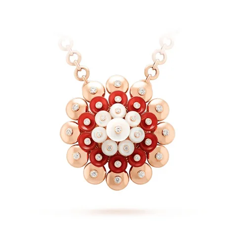Van Cleef & Arpels VCARO9J800 Bouton d?or pendant Rose gold Carnelian Diamond Mother-of-pearl Necklace 2