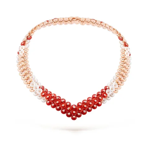 Van Cleef & Arpels VCARO7GI00 Bouton d?or necklace Rose gold Carnelian Diamond Mother-of-pearl necklace 2