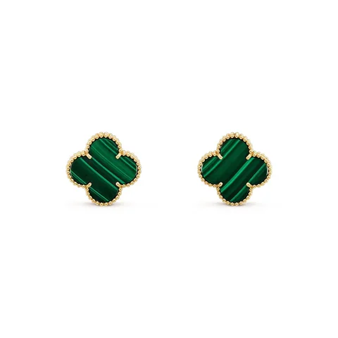 Van Cleef & Arpels Vintage VCARO3QL00 Alhambra Earrings Yellow Gold Malachite Earrings 1