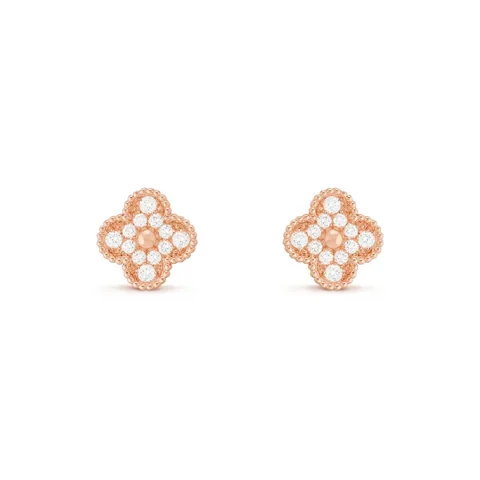 Van Cleef & Arpels VCARP2R500 Vintage Alhambra Earrings Rose Gold Diamond 1