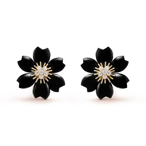 Van Cleef & Arpels VCARO9B200 Rose de Noël earrings small model Yellow gold Diamond Onyx earrings 1