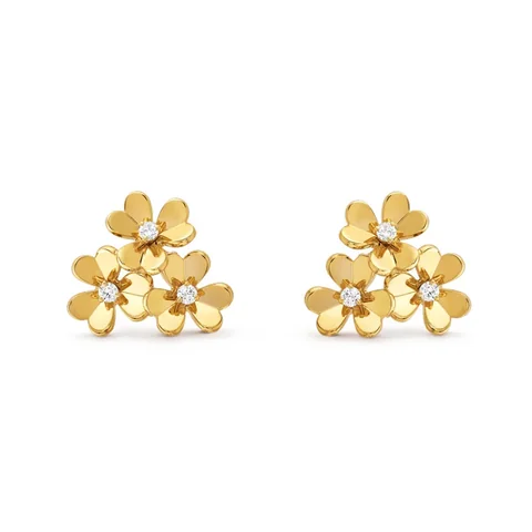 Van Cleef & Arpels VCARP2DV00 Frivole earrings 3 flowers mini model Yellow gold Diamond earrings 1