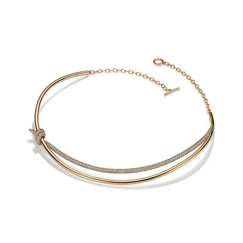 Tiffany Knot Double Row Necklace In Yellow Gold With Diamonds 11