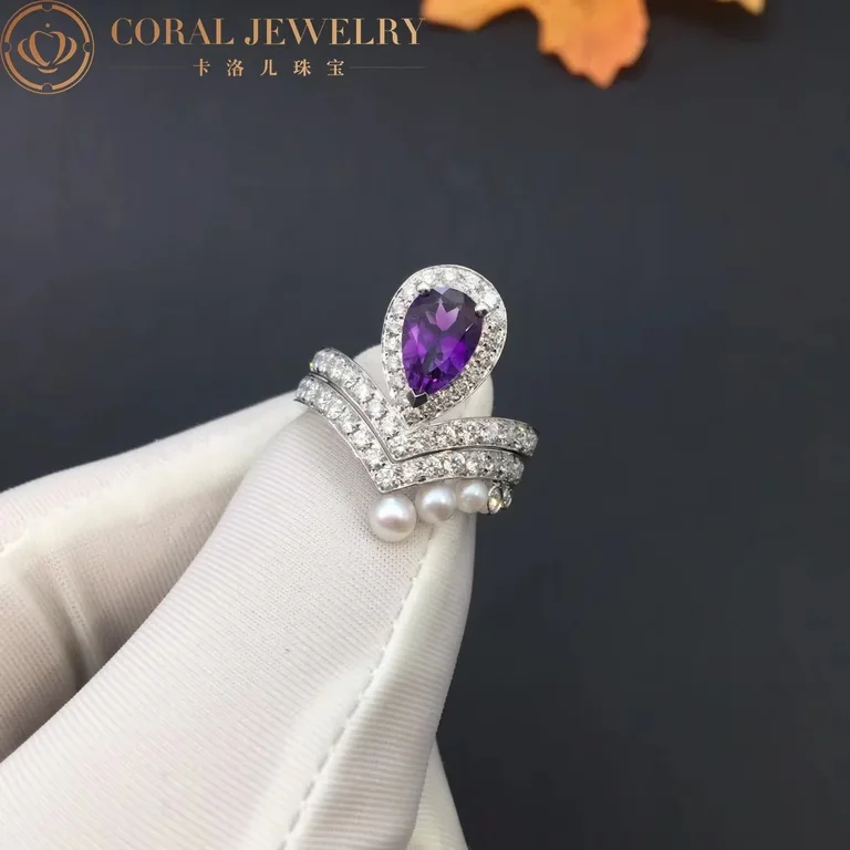 Chaumet Joséphine Aigrette Ring 083339-083290 White Gold Amethyst Diamond Combination Rings5