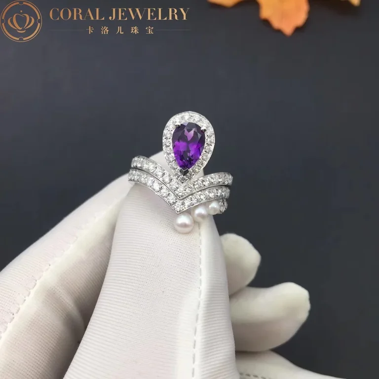 Chaumet Joséphine Aigrette Ring 083339-083290 White Gold Amethyst Diamond Combination Rings4