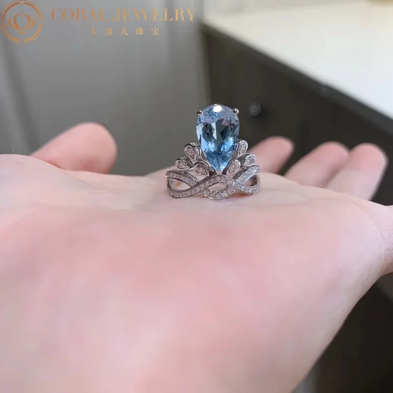Chaumet Joséphine Aigrette Impériale Ring 082676 Platinum Aquamarine diamonds 7