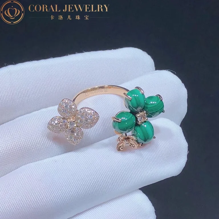 Chaumet Hortensia Pink Gold Diamonds And Malachite Ring 083336 Coral 68