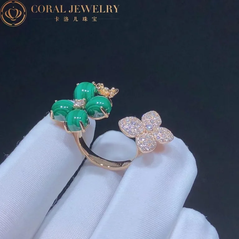 Chaumet Hortensia Pink Gold Diamonds And Malachite Ring 083336 Coral 78