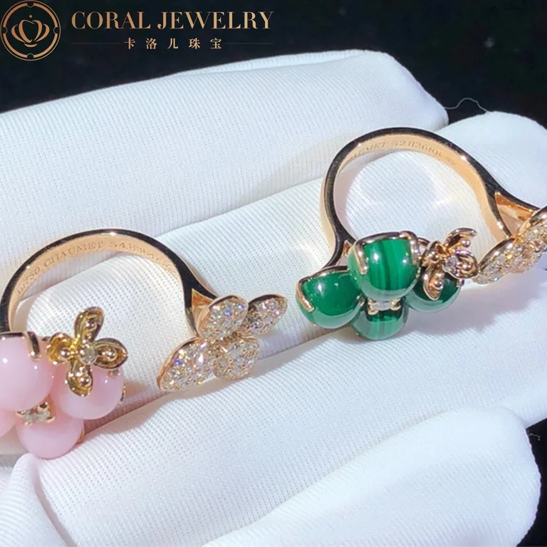 Chaumet Hortensia Pink Gold Diamonds And Malachite Ring 083336 Coral 108