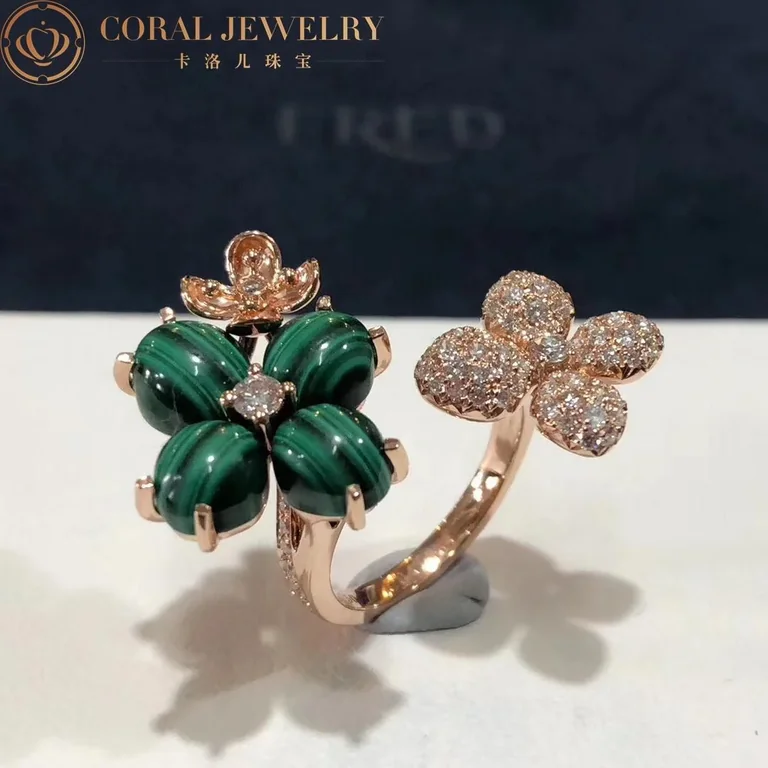 Chaumet Hortensia Pink Gold Diamonds And Malachite Ring 083336 Coral 212