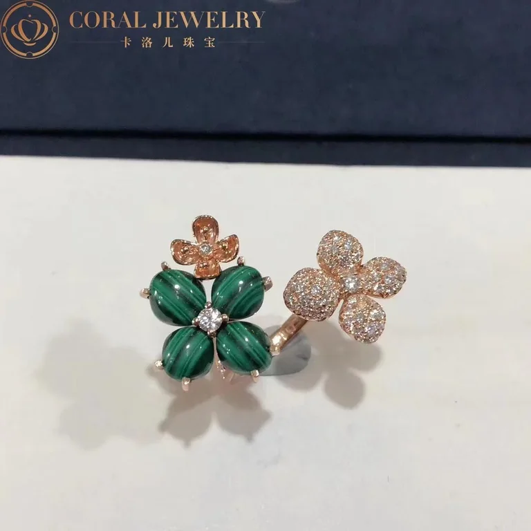 Chaumet Hortensia Pink Gold Diamonds And Malachite Ring 083336 222