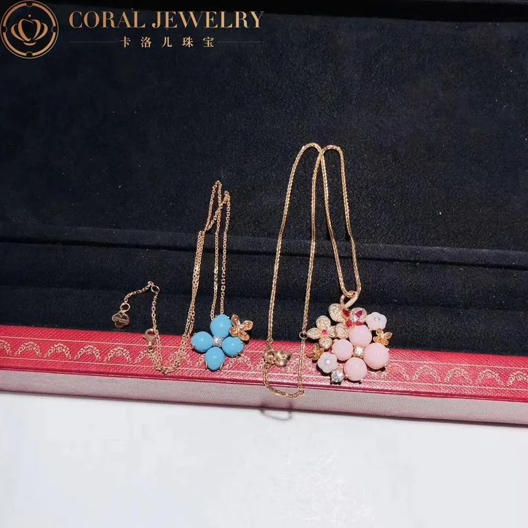 Chaumet 083146 Hortensia Eden Pink Gold Turquoise Diamond Pendant 9