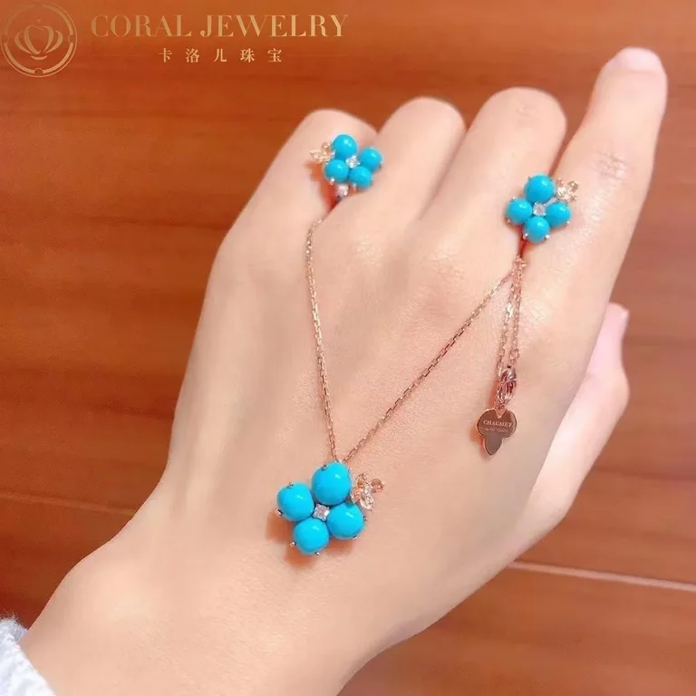 Chaumet 083146 Hortensia Eden Pink Gold Turquoise Diamond Pendant 8