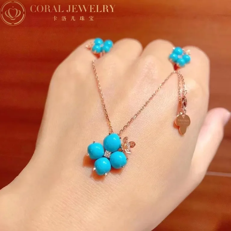 Chaumet 083146 Hortensia Eden Pink Gold Turquoise Diamond Pendant 7