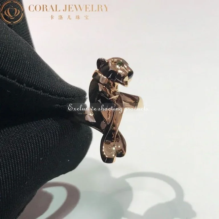 Cartier B4096800 Panthère De Cartier Ring Rose Gold Tsavorite Garnet Black Lacquer 7
