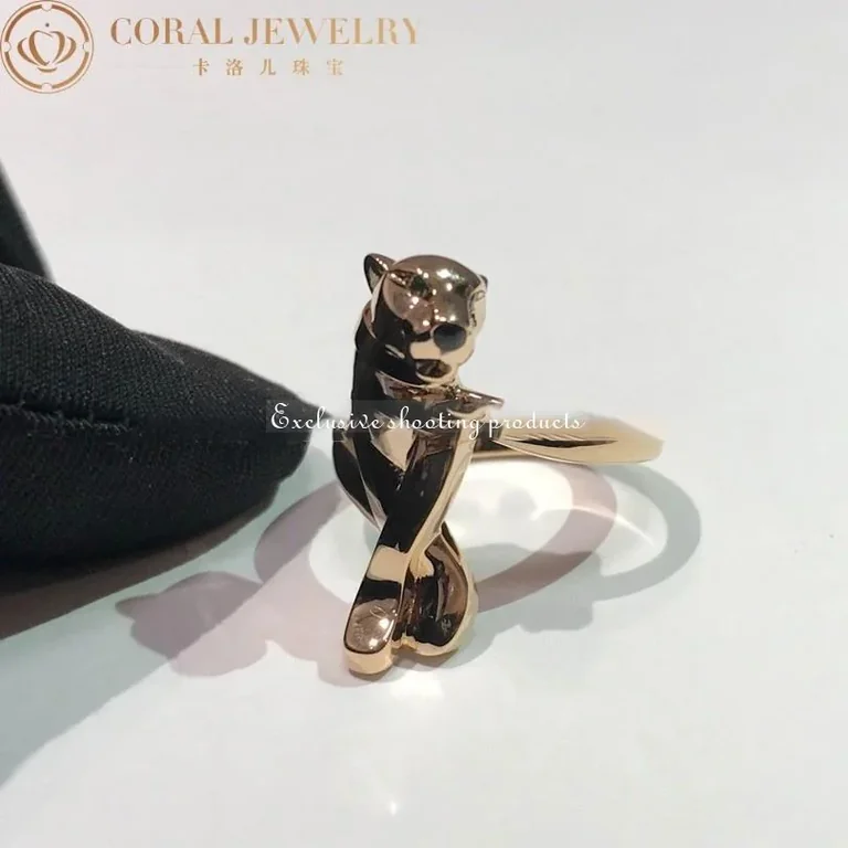 Cartier B4096800 Panthère De Cartier Ring Rose Gold Tsavorite Garnet Black Lacquer 6