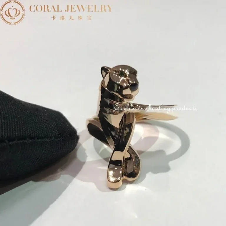 Cartier B4096800 Panthère De Cartier Ring Rose Gold Tsavorite Garnet Black Lacquer 4
