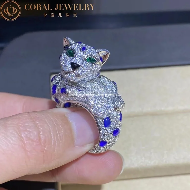 Cartier Panthère De H4078300 Cartier Ring Platinum Sapphire Emerald Onyx Diamonds 6