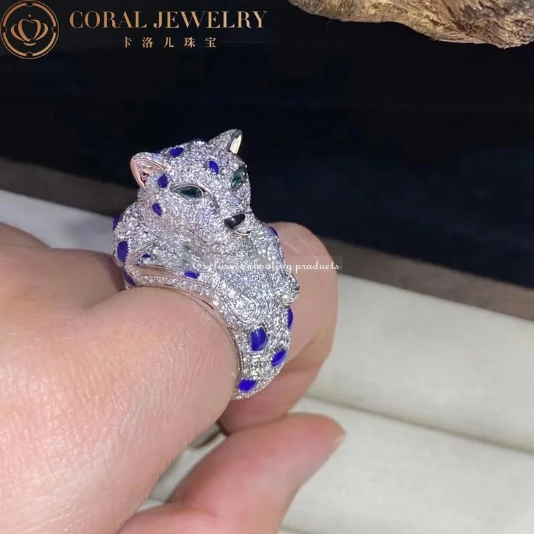 Cartier Panthère De H4078300 Cartier Ring Platinum Sapphire Emerald Onyx Diamonds 5