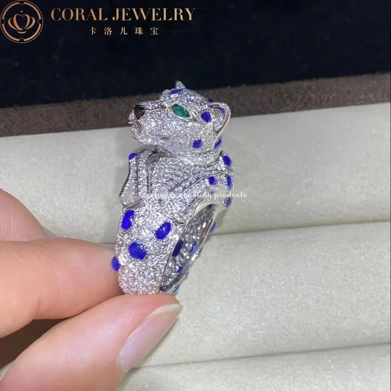 Cartier Panthère De H4078300 Cartier Ring Platinum Sapphire Emerald Onyx Diamonds 4