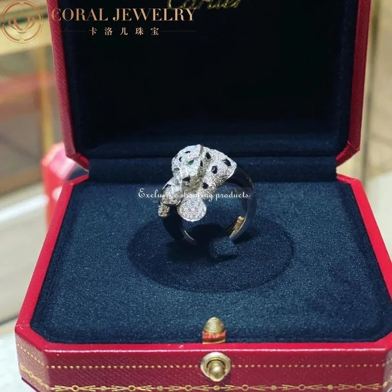 Cartier Panthère De H4275500 Cartier Ring White Gold Emerald Onyx Diamonds 11