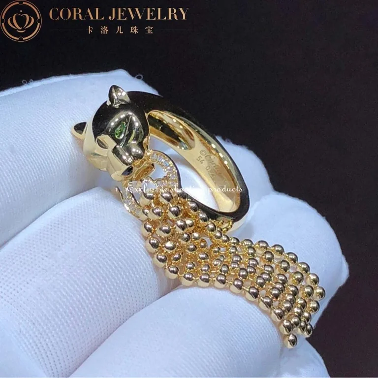 Cartier Panthère De N4744000 Cartier Ring Yellow Gold Tsavorite Onyx Diamonds 7
