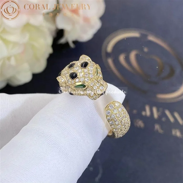Cartier Panthère De N4767700 Cartier Ring Yellow Gold Diamonds Emeralds Onyx 8