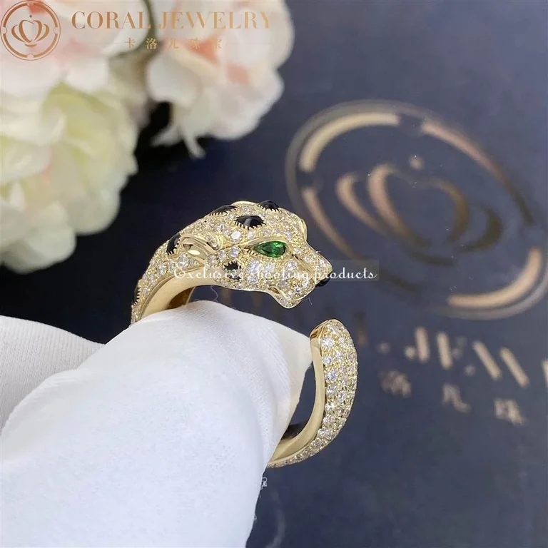 Cartier Panthère De N4767700 Cartier Ring Yellow Gold Diamonds Emeralds Onyx 7
