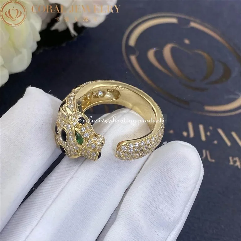 Cartier Panthère De N4767700 Cartier Ring Yellow Gold Diamonds Emeralds Onyx 6