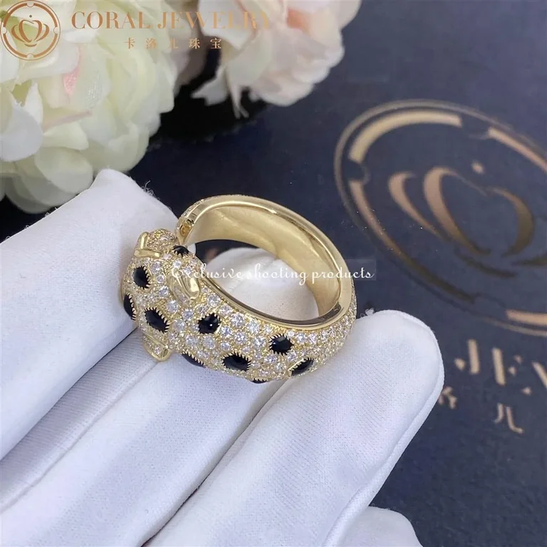 Cartier Panthère De N4767700 Cartier Ring Yellow Gold Diamonds Emeralds Onyx 4