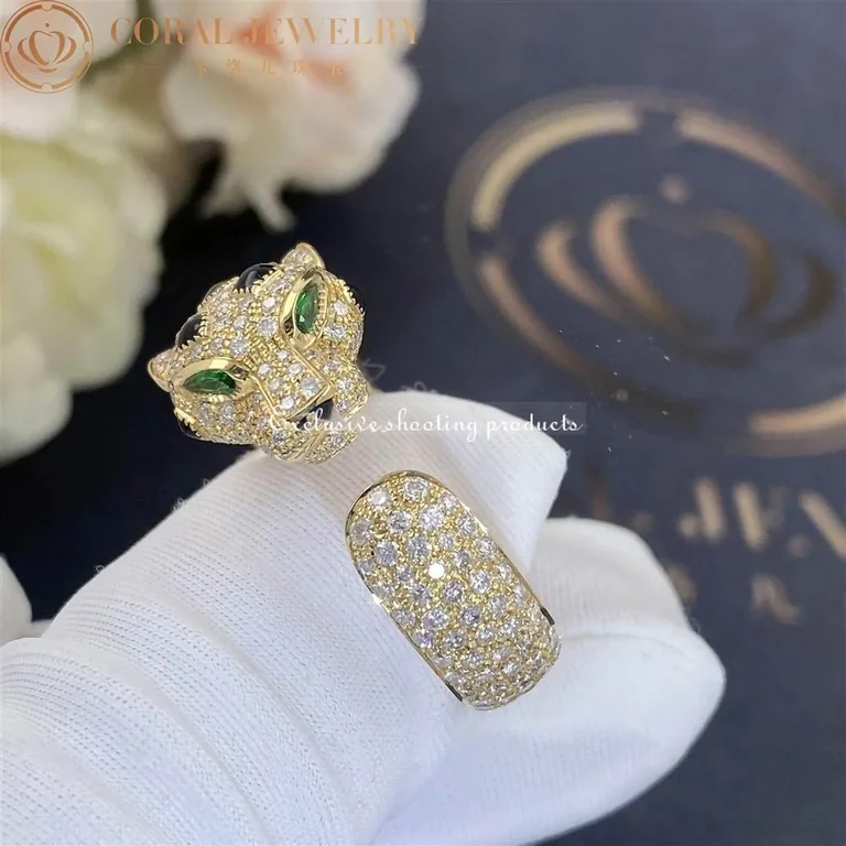 Cartier Panthère De N4767700 Cartier Ring Yellow Gold Diamonds Emeralds Onyx 2