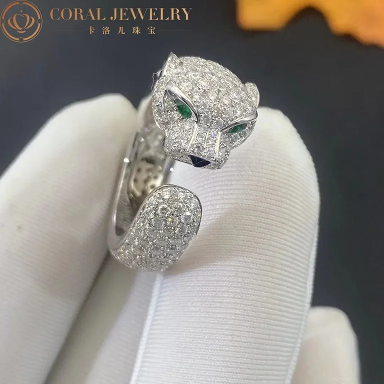 Cartier Panthère De N4225200 Cartier Ring White Gold Diamonds Emeralds Onyx 10