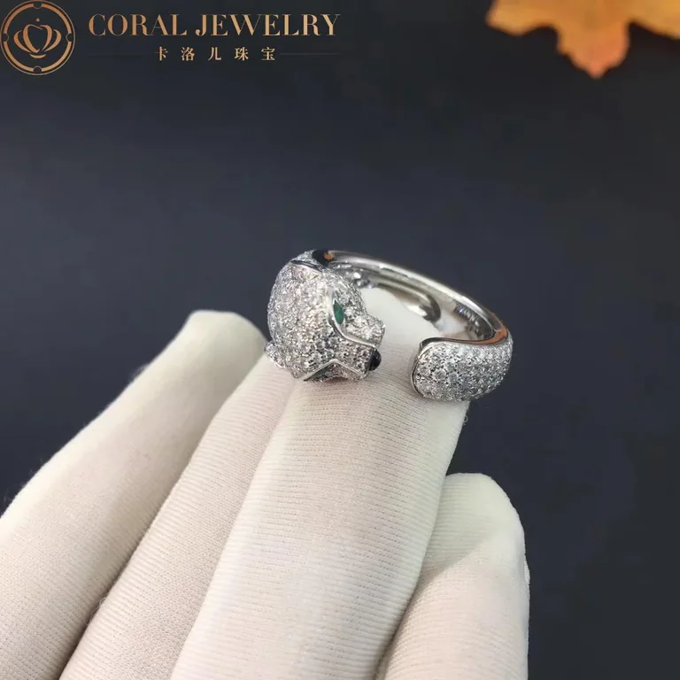 Cartier Panthère De N4225200 Cartier Ring White Gold Diamonds Emeralds Onyx 9