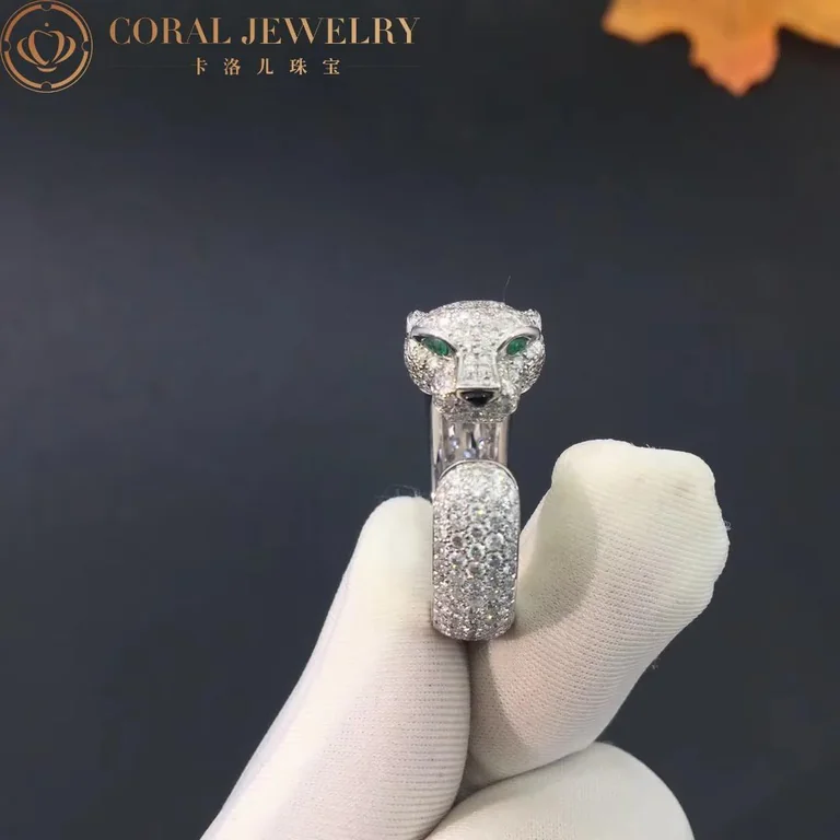Cartier Panthère De N4225200 Cartier Ring White Gold Diamonds Emeralds Onyx 7