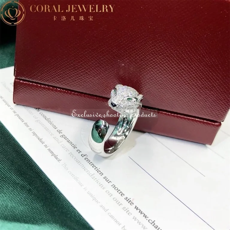 Cartier N4224900 Panthère De Cartier Ring White Gold Diamonds Emeralds Onyx 8