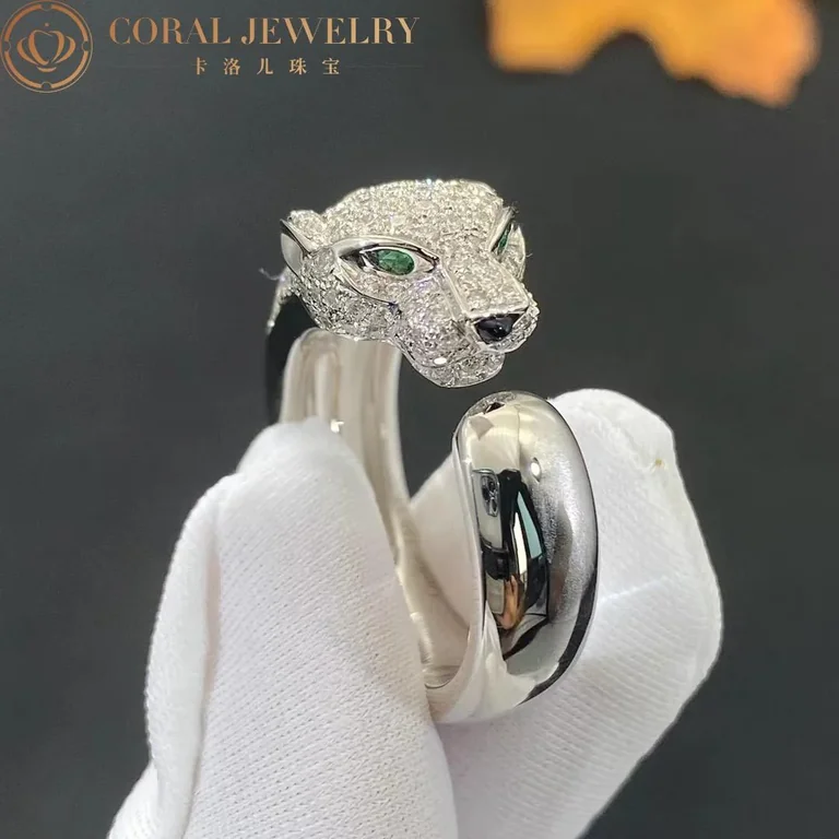 Cartier N4224900 Panthère De Cartier Ring White Gold Diamonds Emeralds Onyx 7