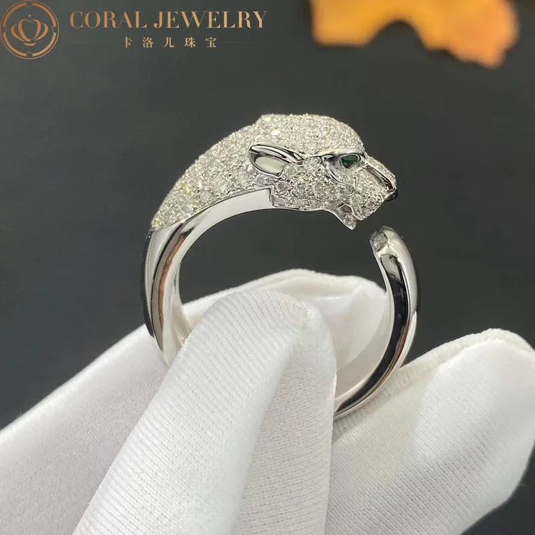 Cartier N4224900 Panthère De Cartier Ring White Gold Diamonds Emeralds Onyx 6