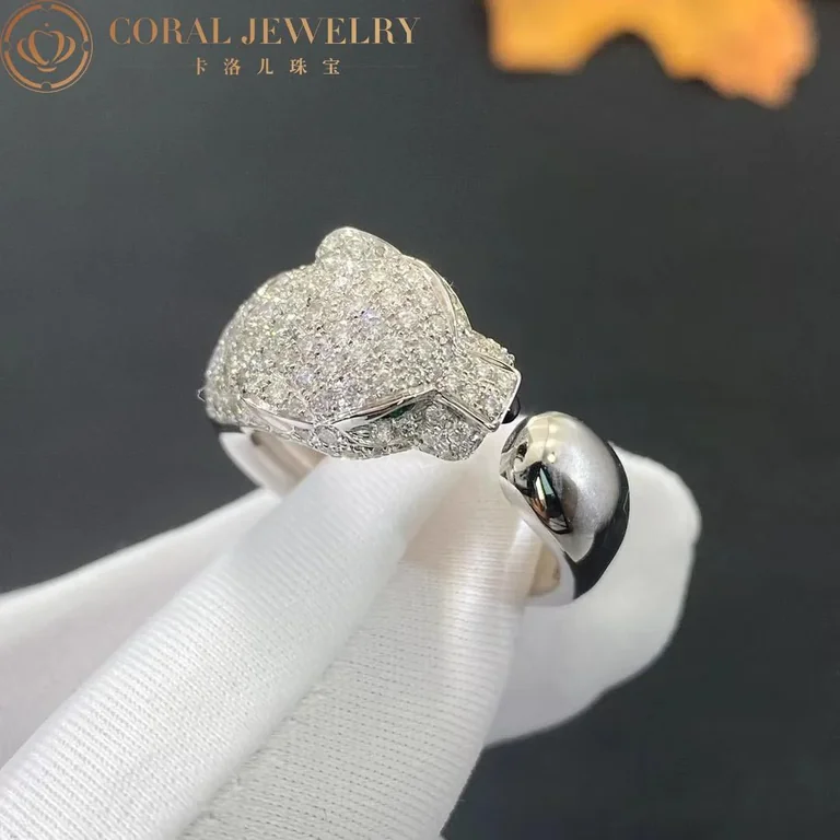 Cartier N4224900 Panthère De Cartier Ring White Gold Diamonds Emeralds Onyx 5