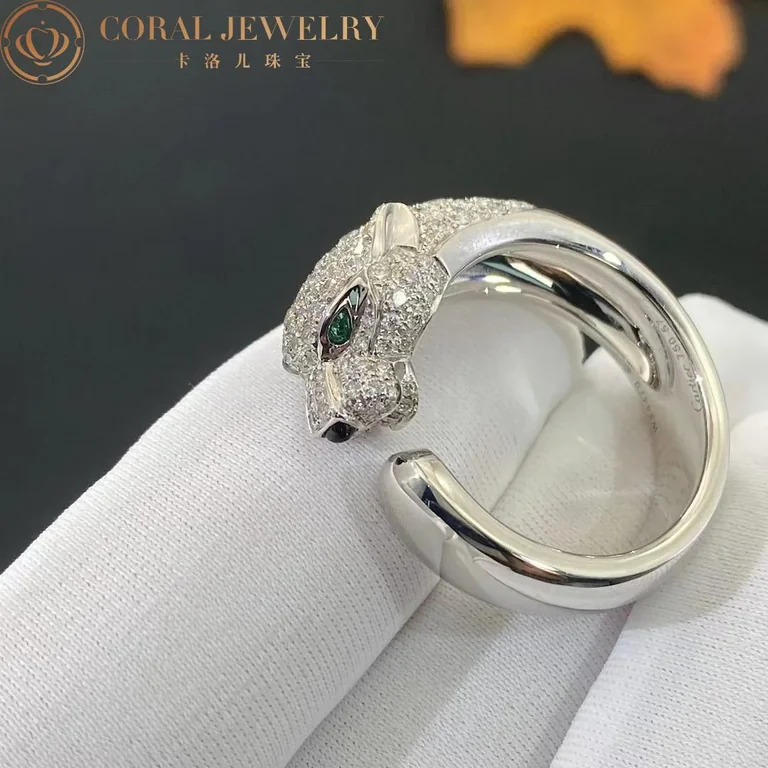 Cartier N4224900 Panthère De Cartier Ring White Gold Diamonds Emeralds Onyx 3