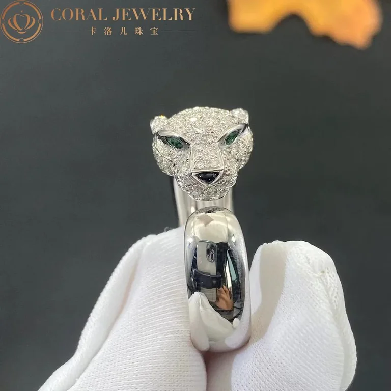 Cartier N4224900 Panthère De Cartier Ring White Gold Diamonds Emeralds Onyx 2